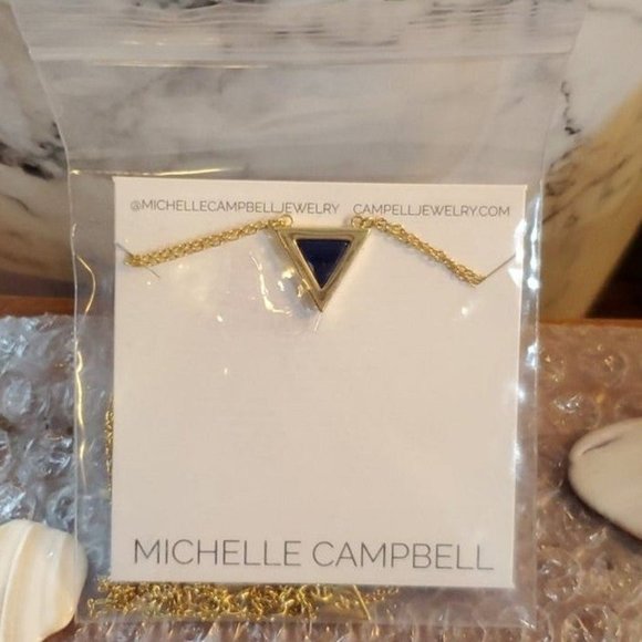 Brand New Michelle Campbell Genuine Lapis Stone 14K Gold Plated Inlay Necklace - Picture 8 of 8